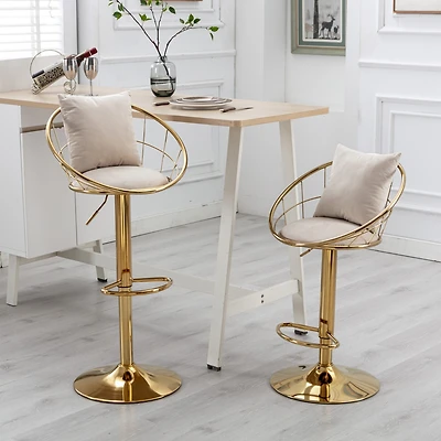 Off- Velvet Bar Chair, Pure Gold Plated, Unique Design, 360 Degree