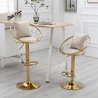 Off- Velvet Bar Chair, Pure Gold Plated, Unique Design, 360 Degree