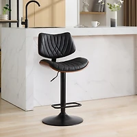 Simplie Fun Walnut Bentwood Faux Leather Back Swivel Bar Stool