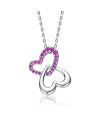 GiGiGirl Sterling Silver Cubic Zirconia Double Heart Butterfly Pendant Necklace