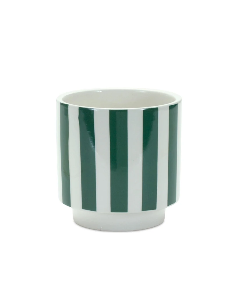 Slickblue Set of 2 Green and White Striped Planters for Vibrant Indoor and Outdoor Decor