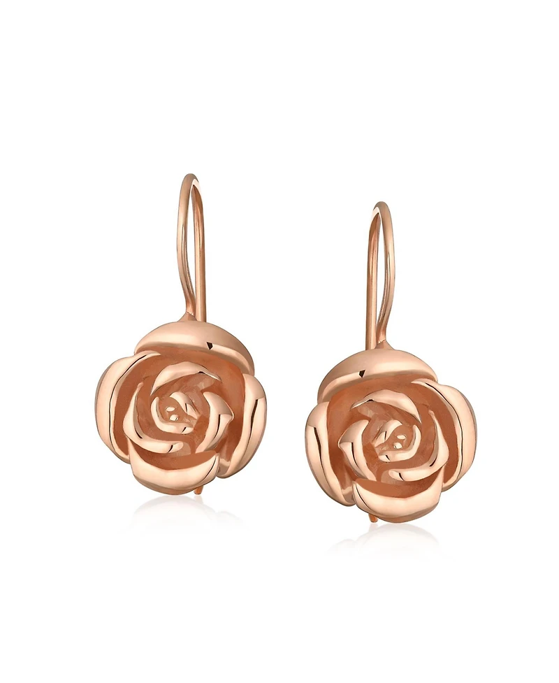 Bling Jewelry Rose Flower Drop Earrings French Wire Black Oxidized Sterling Silver
