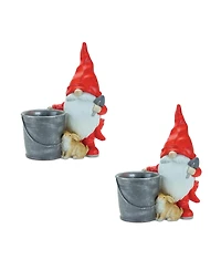 Slickblue Raincoat Garden Gnome Statue With Bucket Planter 24.75"h (Set of 2)