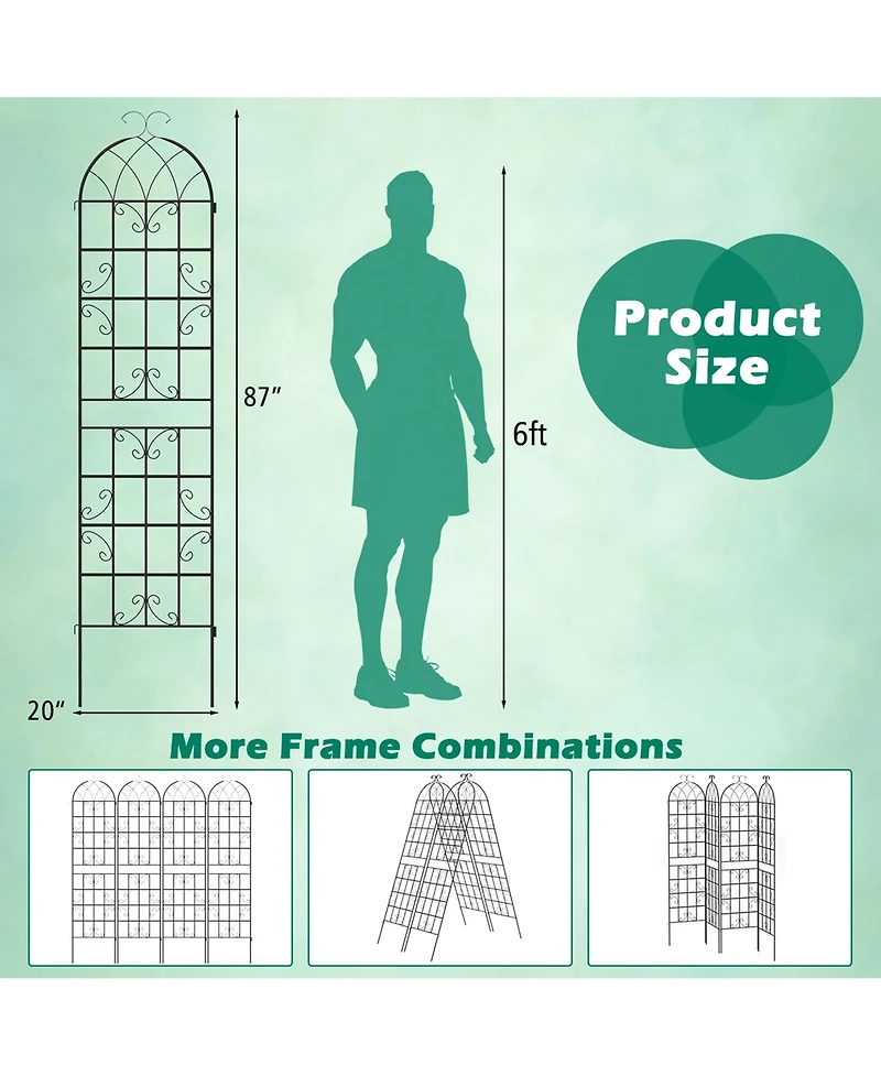 2 Pack 87" x 20" Metal Garden Trellis Decorative Outdoor for Climbing Plants