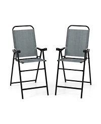 Slickblue Patio Folding Bar Stool Set of 2 with Metal Frame and Footrest-Blue