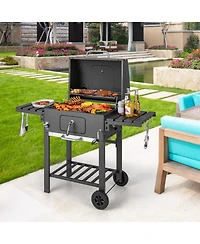 Slickblue Outdoor Bbq Charcoal Grill with 2 Foldable Side Table and Wheels