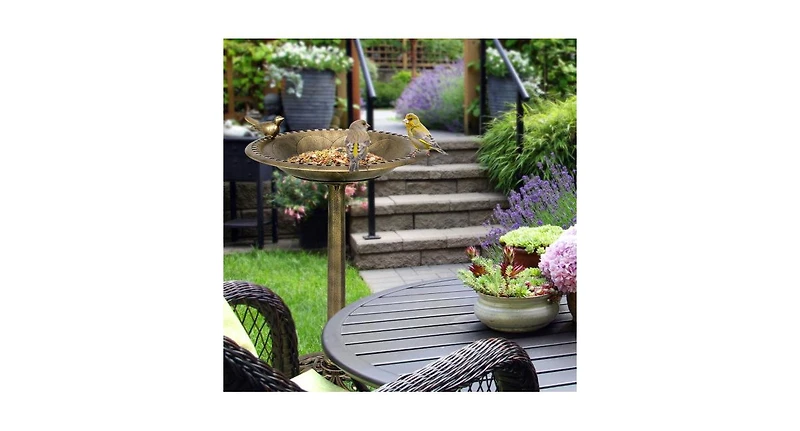 Slickblue Antique Gold Freestanding Pedestal Bird Bath Feeder