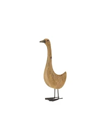 Slickblue Set of 2 Natural Fir Wood Goose Figurines with Rustic Metal Accents