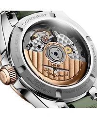 Longines Women's Swiss Automatic Conquest Green Rubber Strap Watch 34mm