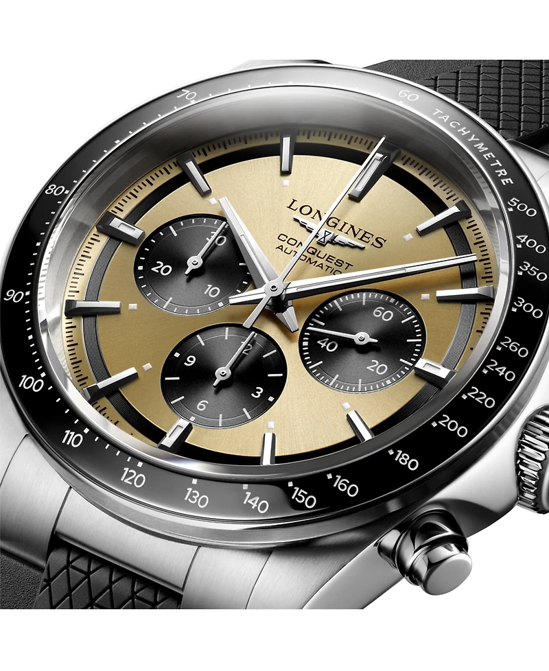 Longines Men's Swiss Automatic Chronograph Conquest Rubber Strap Watch 42mm