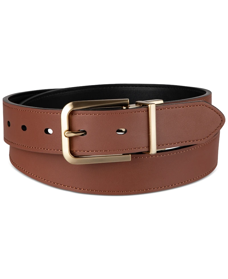 Calvin Klein Women's Reversible Puffer Plaque-Buckle Skinny Belt