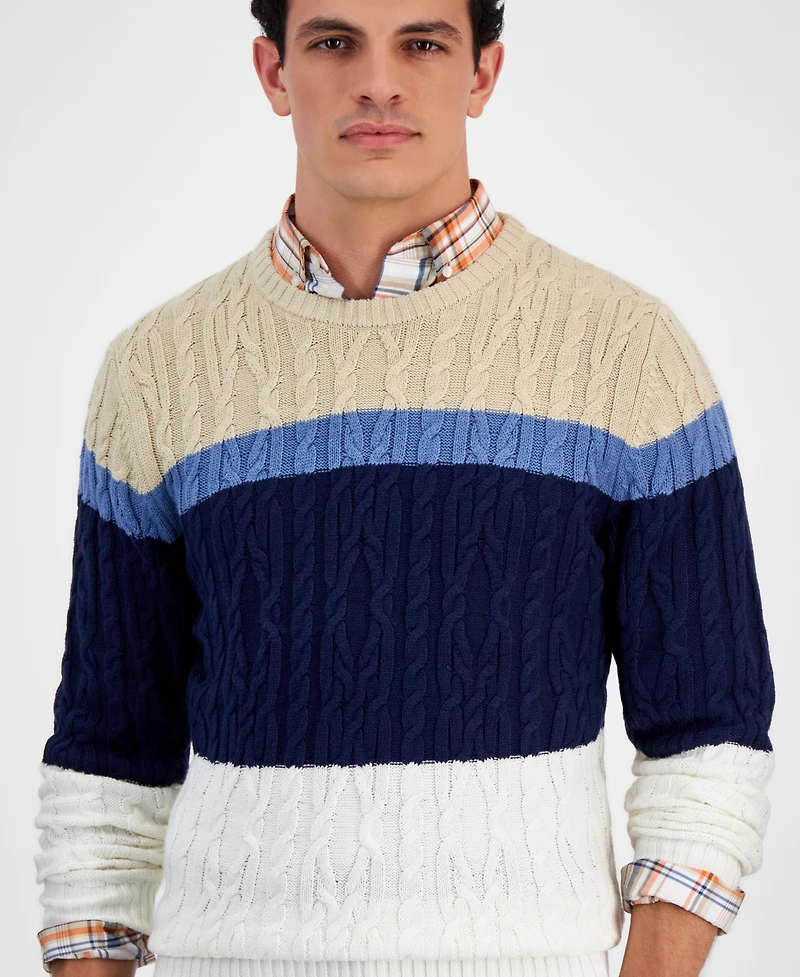 Club Room Men's Colorblocked Cable Sweater, Created for Macy's