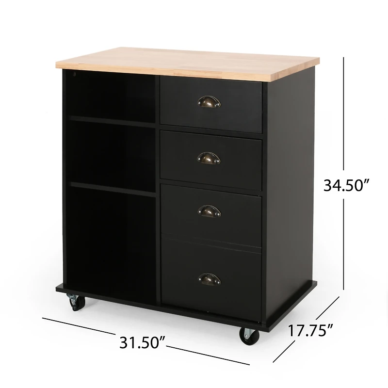 Streamdale Contemporary Kitchen Cart with Rubberwood Top