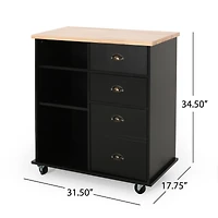 Streamdale Contemporary Kitchen Cart with Rubberwood Top