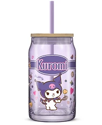 JoyJolt Hello Kitty and Friends Favorite Flavor Kuromi Can Shaped Glass Tumbler with Wood Lid and Straw
