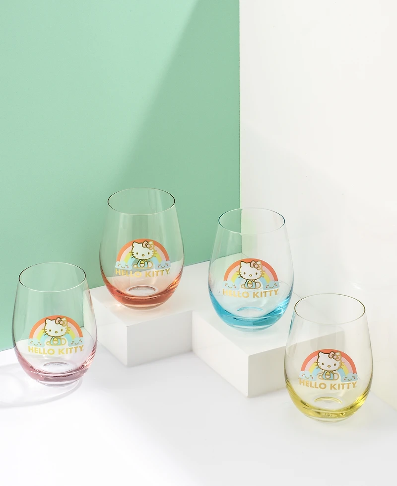 JoyJolt Hello Kitty Sweet Rainbow Stemless Drinking Glasses, Set of 4