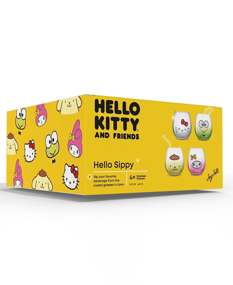 JoyJolt Hello Kitty and Friends Hello Sippy Stemless Drinking Glasses, Set of 4