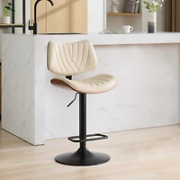 Simplie Fun Walnut Bentwood Bar Stool with Faux Leather Seat and Ergonomic Back