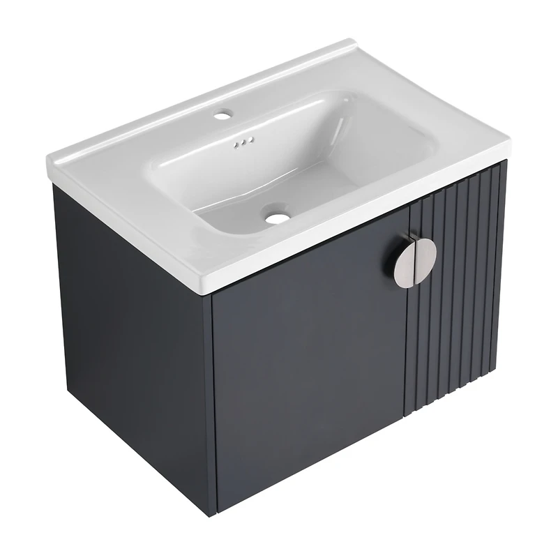 Sleek Wall-Mounted Vanity Dual-Door Design with Wave Plate and Ceramic Sink