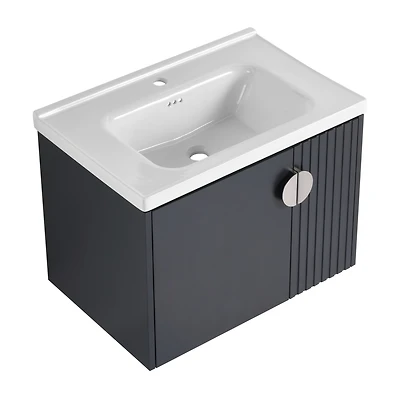 Sleek Wall-Mounted Vanity Dual-Door Design with Wave Plate and Ceramic Sink