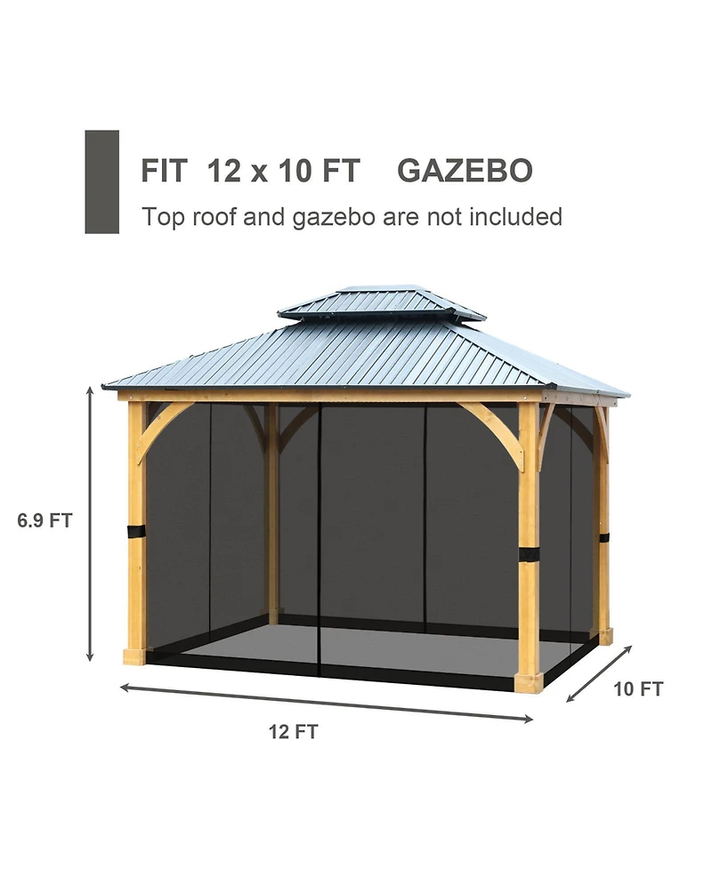 Aoodor Gazebo Netting 10' x 12' Polyester Screen Replacement 4 Panel Sidewalls for Patio (Only Netting)