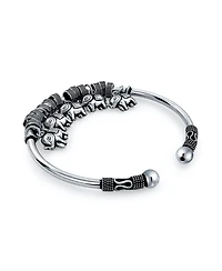 Bling Jewelry Bali Style 5 Charms Dangling Good Luck Elephant Bangle Cuff Bracelet Solid Heavy Sterling Silver
