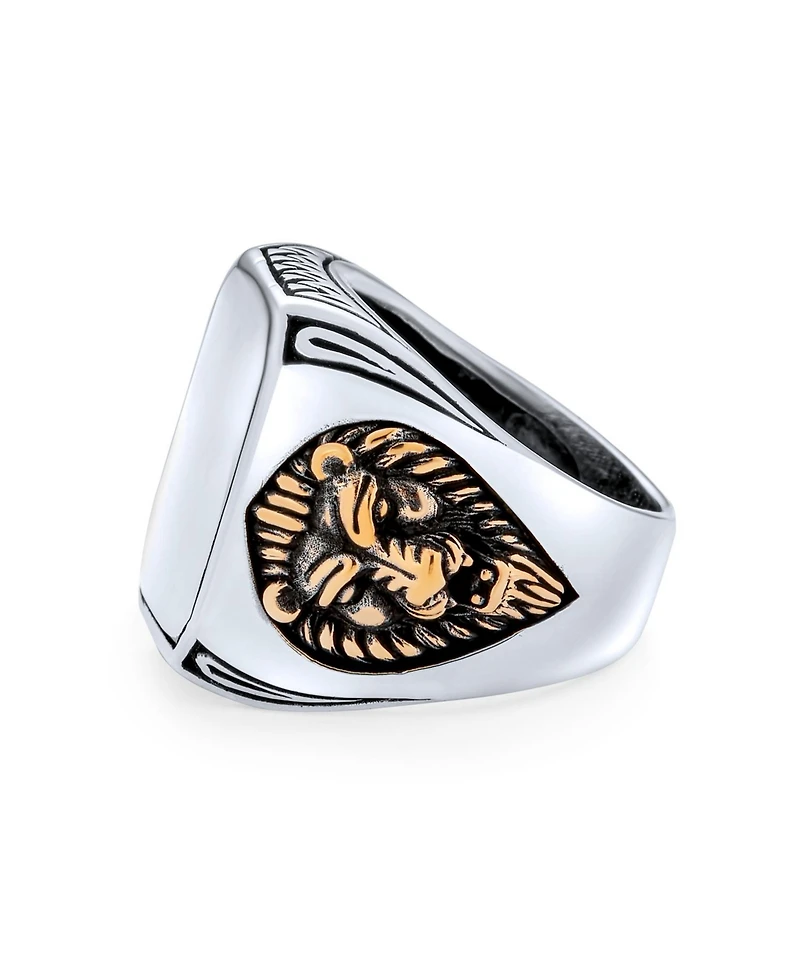 Bling Jewelry Big Statement King Of Jungle Rectangle Signet Accent Lion Ring Solid Oxidized .925 Sterling Silver
