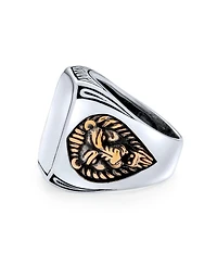 Bling Jewelry Big Statement King Of Jungle Rectangle Signet Accent Lion Ring Solid Oxidized .925 Sterling Silver