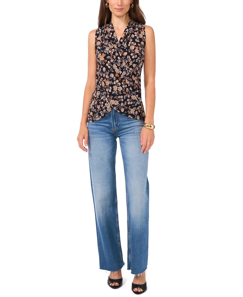 Vince Camuto Women's Floral Crossover Wrap-Front Sleeveless Top