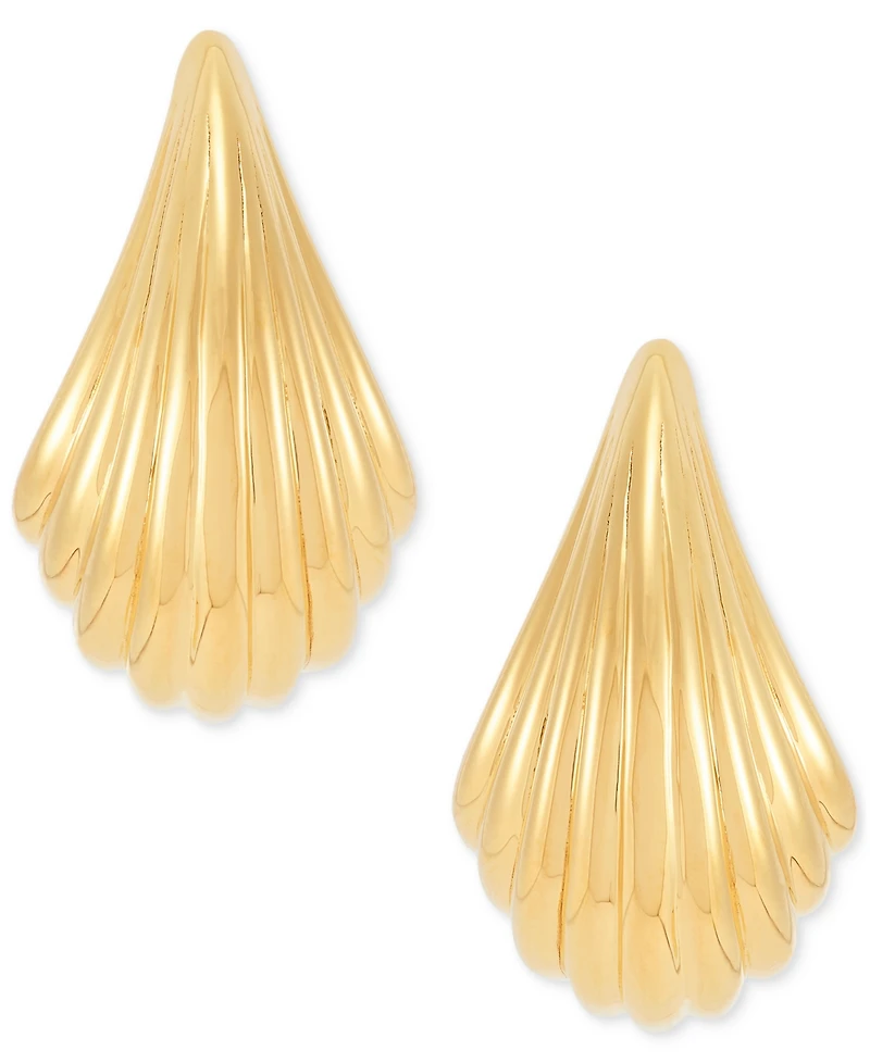 Polished Graduated Shrimp Design Grooved Stud Earrings in 14k Gold