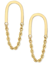 Polished U-Shaped Bar Rope Chain Link Drop Earrings in 10k Gold