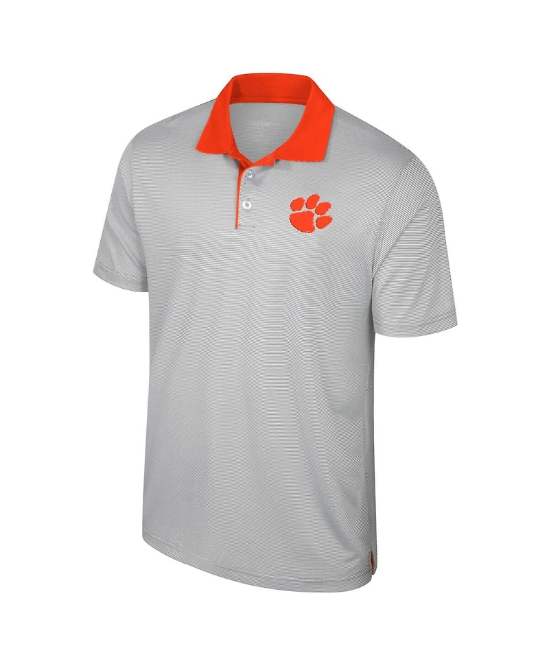 Colosseum Men's Gray Clemson Tigers Big Tall Tuck Striped Polo