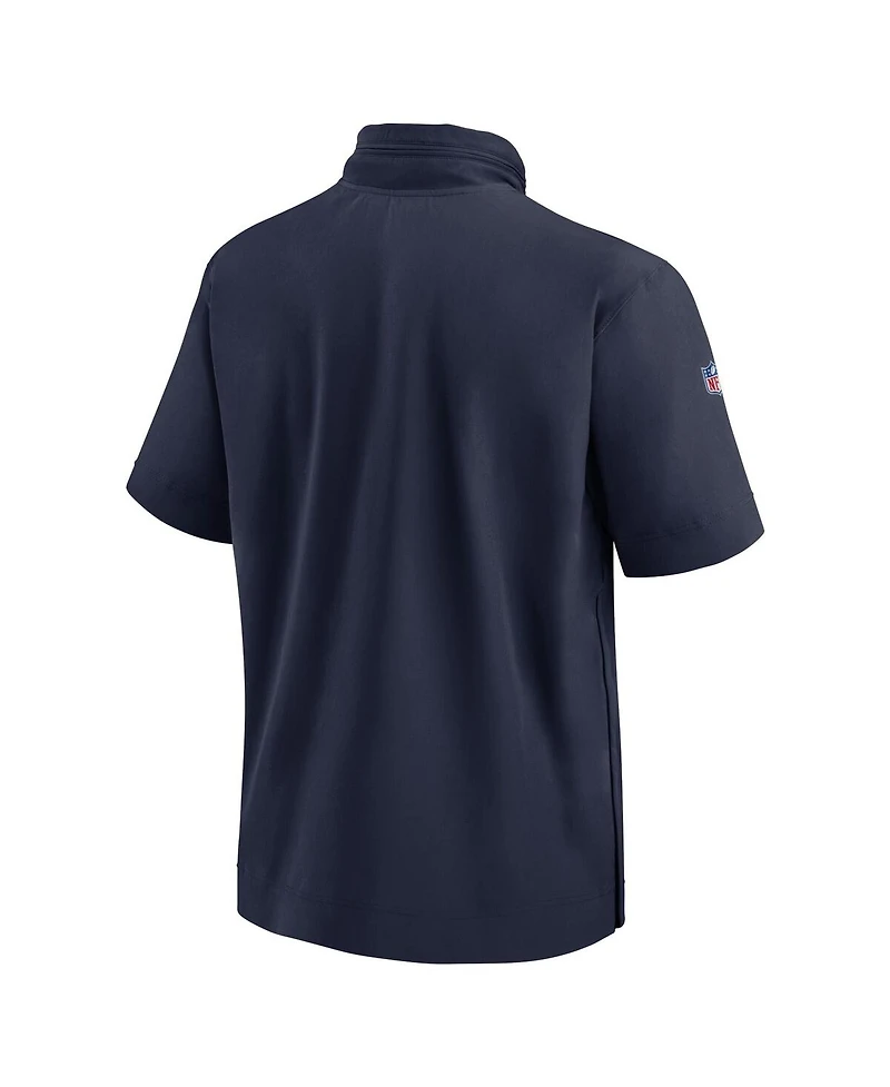 Nike Men's Navy New England Patriots 2024 Sideline Coach Short Sleeve Half-Zip Hoodie Jacket