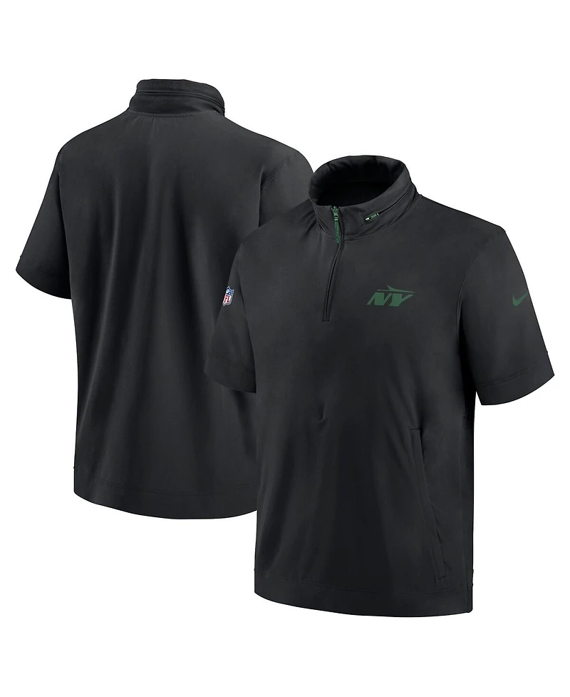 Nike Men's Black New York Jets 2024 Sideline Coach Short Sleeve Half-Zip Hoodie Jacket