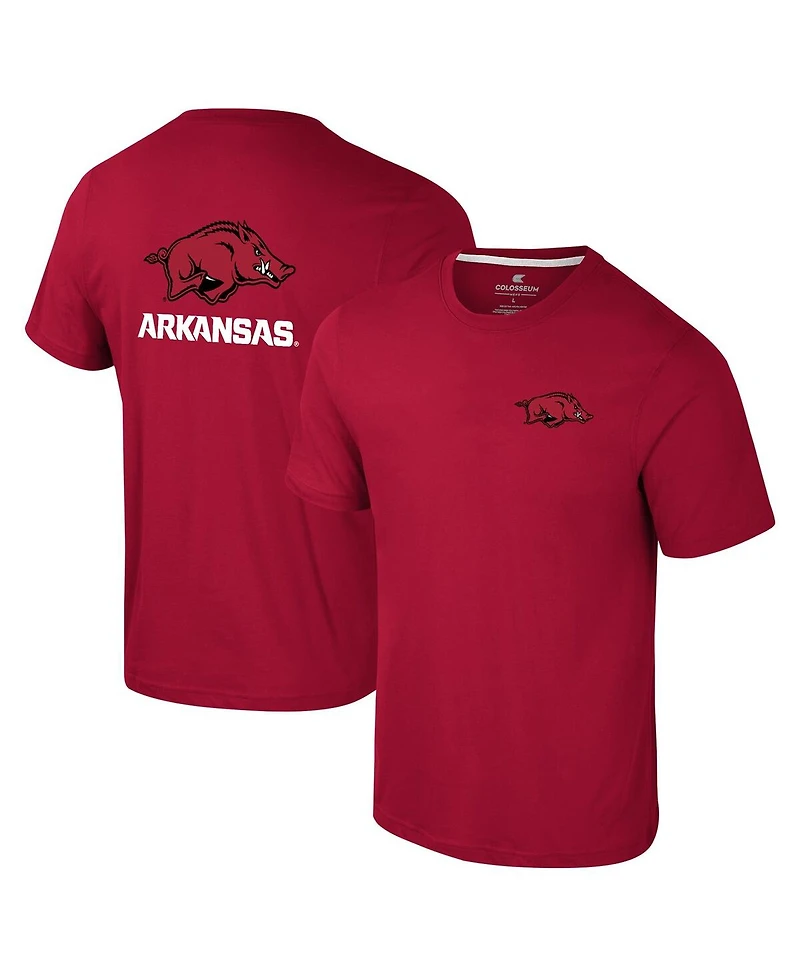 Colosseum Men's Cardinal Arkansas Razorbacks Logo Lockup 2-Hit Active Blend T-Shirt