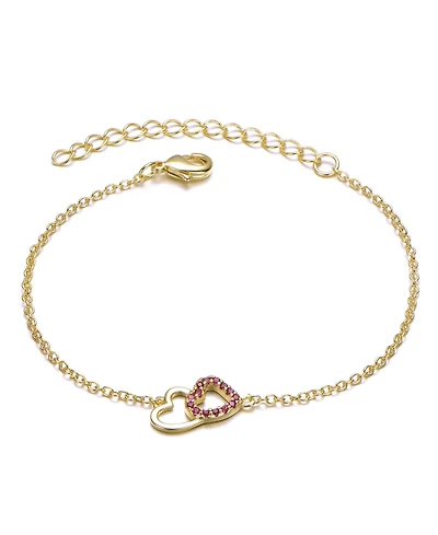 GiGiGirl Kids 18k Rose Gold Plated Cubic Zirconia Double Heart Entwined White Gold Plated Bracelet