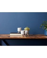 Slickblue Porcelain Face Planter With Wooden Legs (Set of 3)