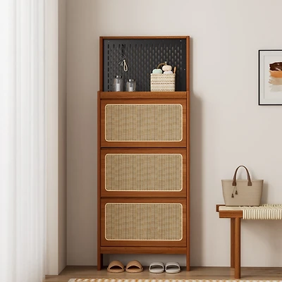 Streamdale Furniture Slim Rattan Shoe Cabinet with Flip-up Storage & Handy Top