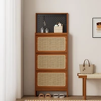 Streamdale Furniture Slim Rattan Shoe Cabinet with Flip-up Storage & Handy Top