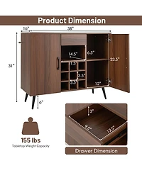 Costway Buffet Sideboard Cabinet Wine Bar Cabinet with Drawer & Adjustable Shelves
