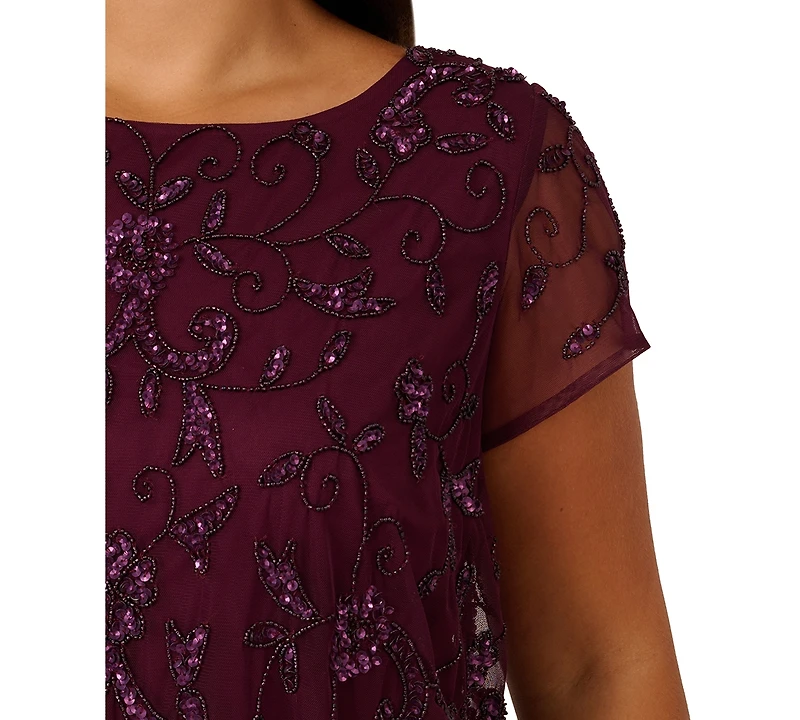 Adrianna Papell Plus Sequined-Mesh Evening Gown