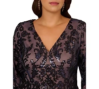 Adrianna Papell Plus Size Beaded V-Neck 3/4-Sleeve Sheath Dress