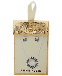 Anne Klein Silver-Tone Pave & Stone Pendant Necklace & Stud Earrings Set