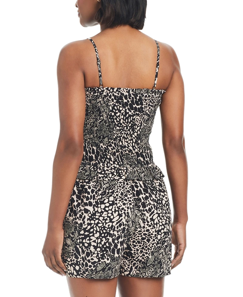 Bar Iii Women's Printed Smocked-Top Cover-Up Romper, Created for Macy's
