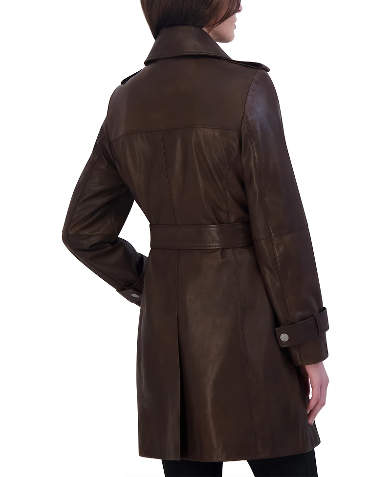 Tahari Women's Natalie Belted Leather Trench Coat