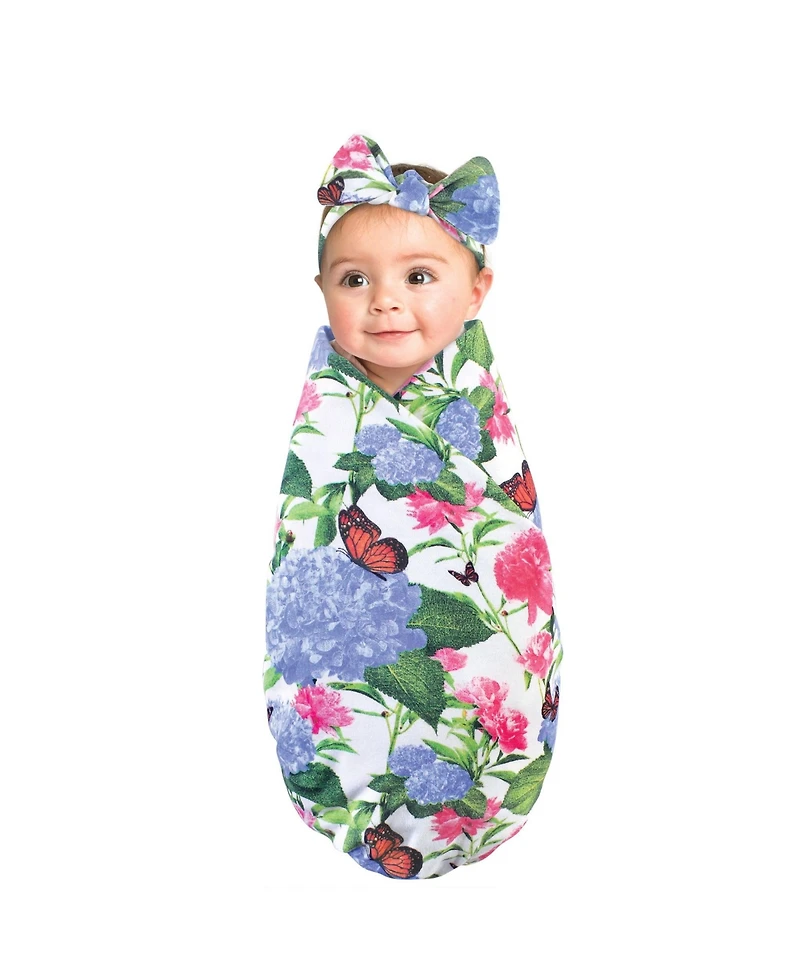 Touched by Nature Girls Organic Cotton Swaddle Blanket and Headband or Cap