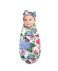 Touched by Nature Girls Organic Cotton Swaddle Blanket and Headband or Cap