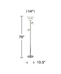 3-in-1 Design Modern Torchiere Floor Lamp Dimmable Tree 3-Light 70" Tall Brushed Nickel Pole White Glass Shades for Living Room Reading House Bed