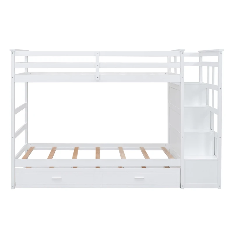 Streamdale Twin Over Bunk Bed With Trundle And Staircase, White