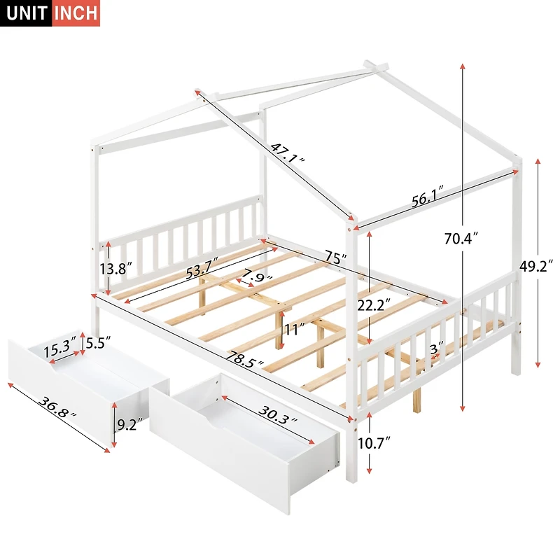 Streamdale Platform Bed with Drawers, Headboard, and Roof Design